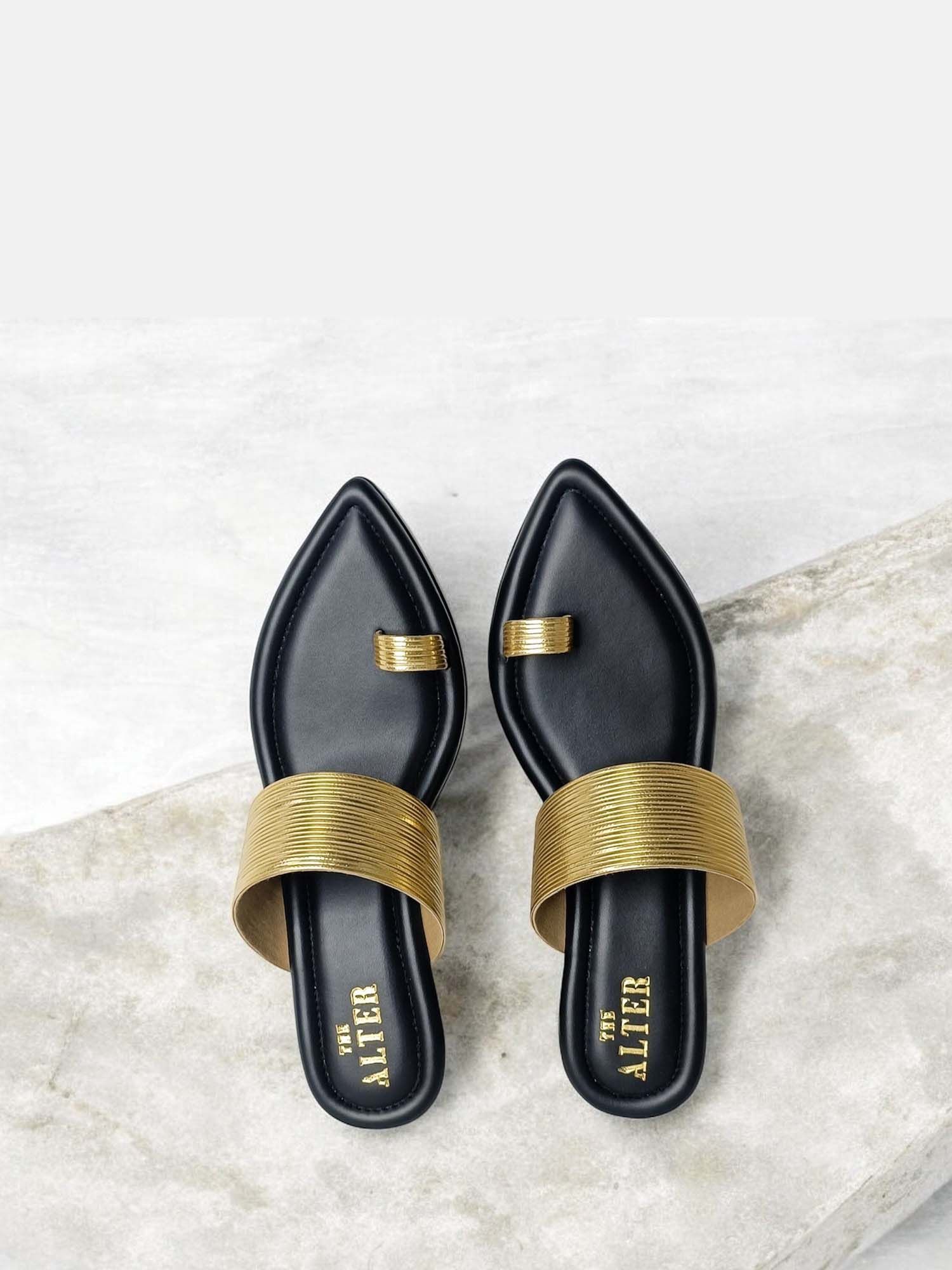 Pointed Toe Gold Strap Platform Heels