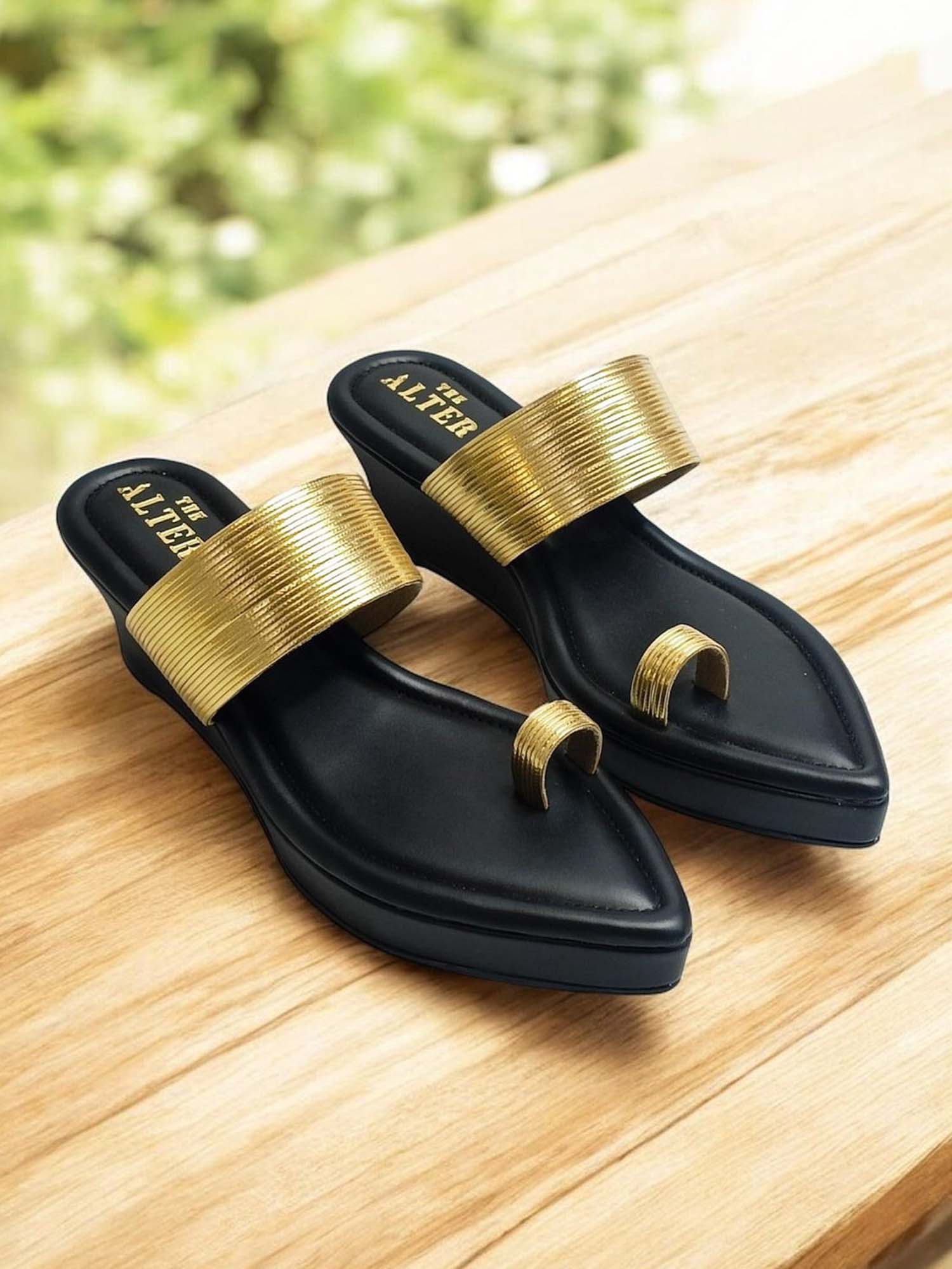 Pointed Toe Gold Strap Platform Heels