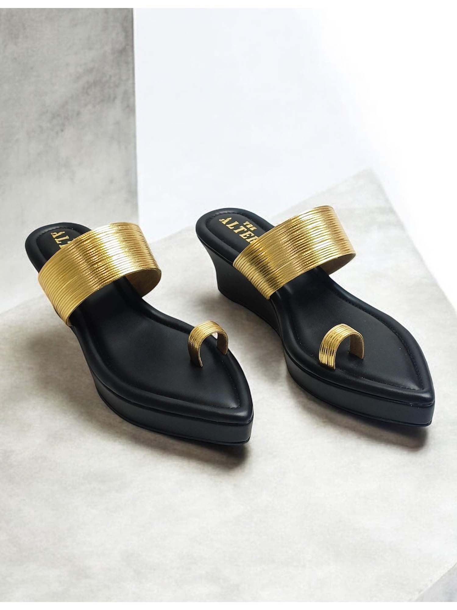 Pointed Toe Gold Strap Platform Heels