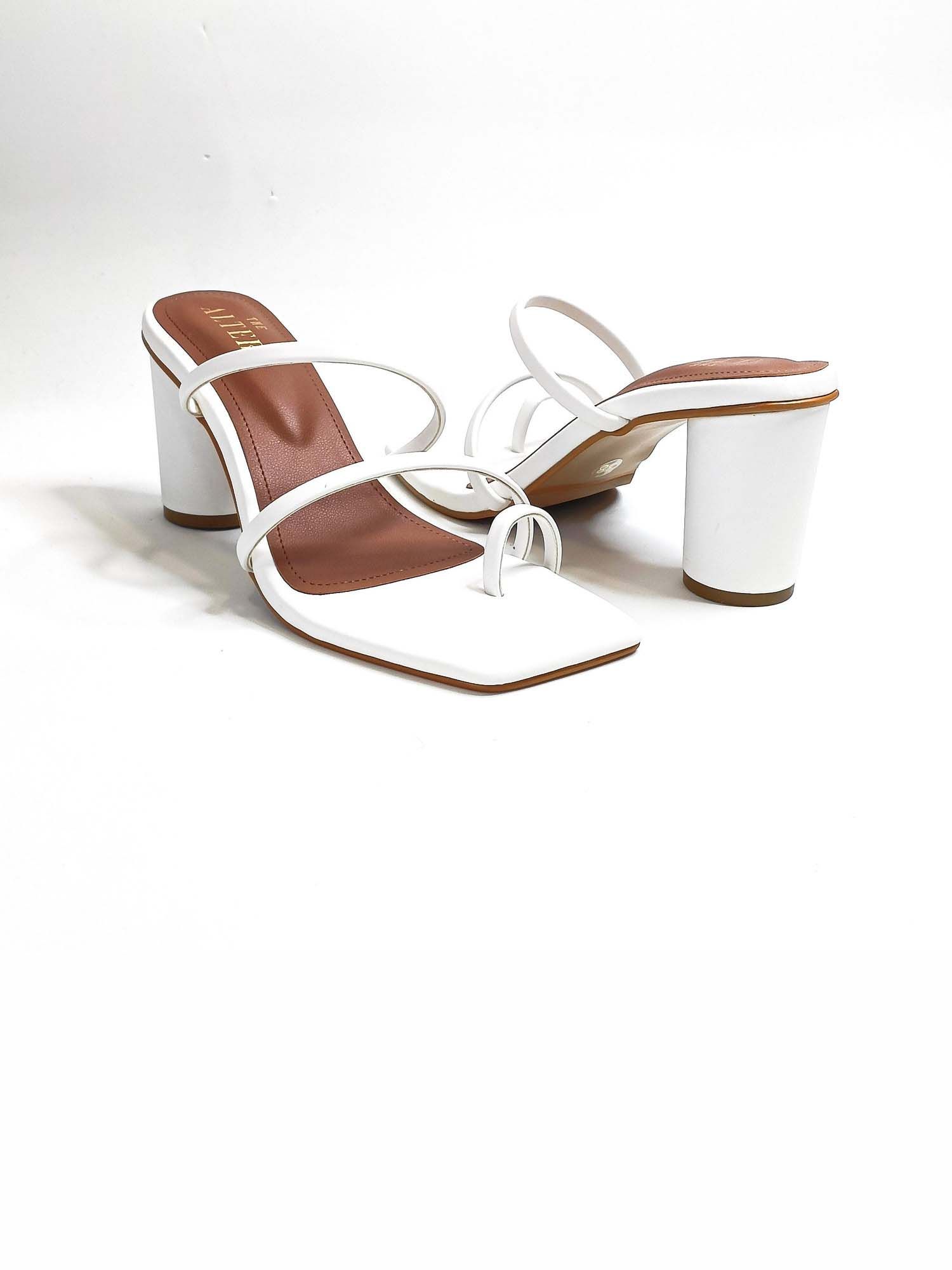 Stella White Block Heels