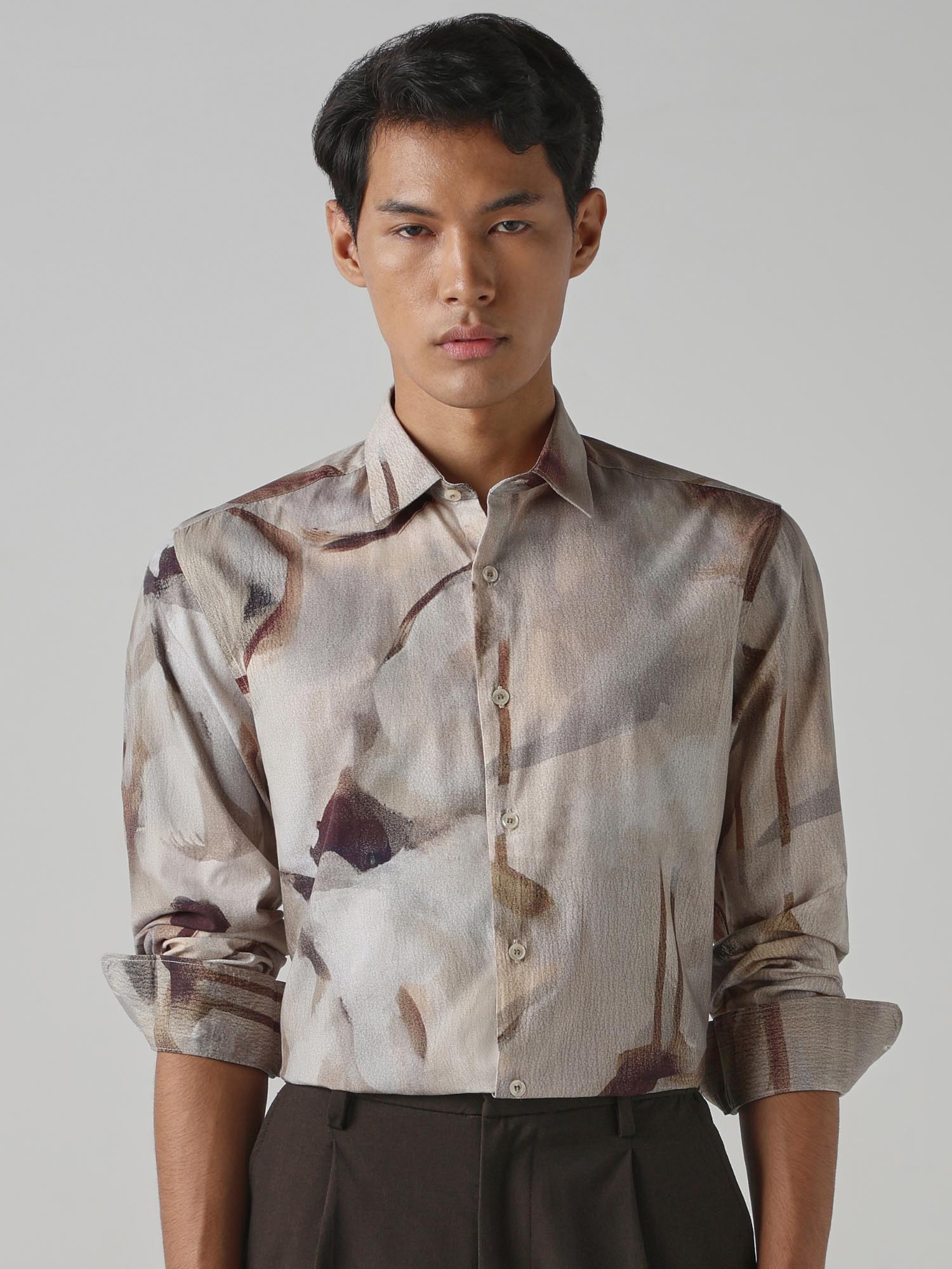 Muted Taupe Abstract Men Shirt
