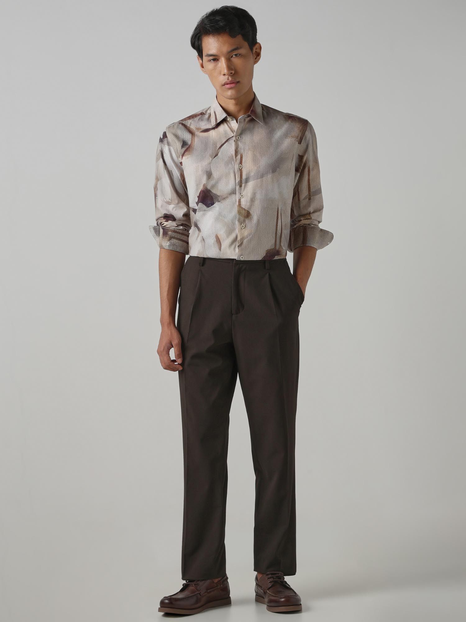 Muted Taupe Abstract Men Shirt
