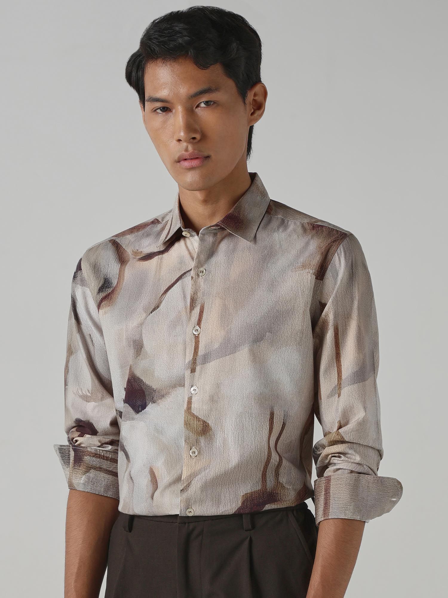 Muted Taupe Abstract Men Shirt