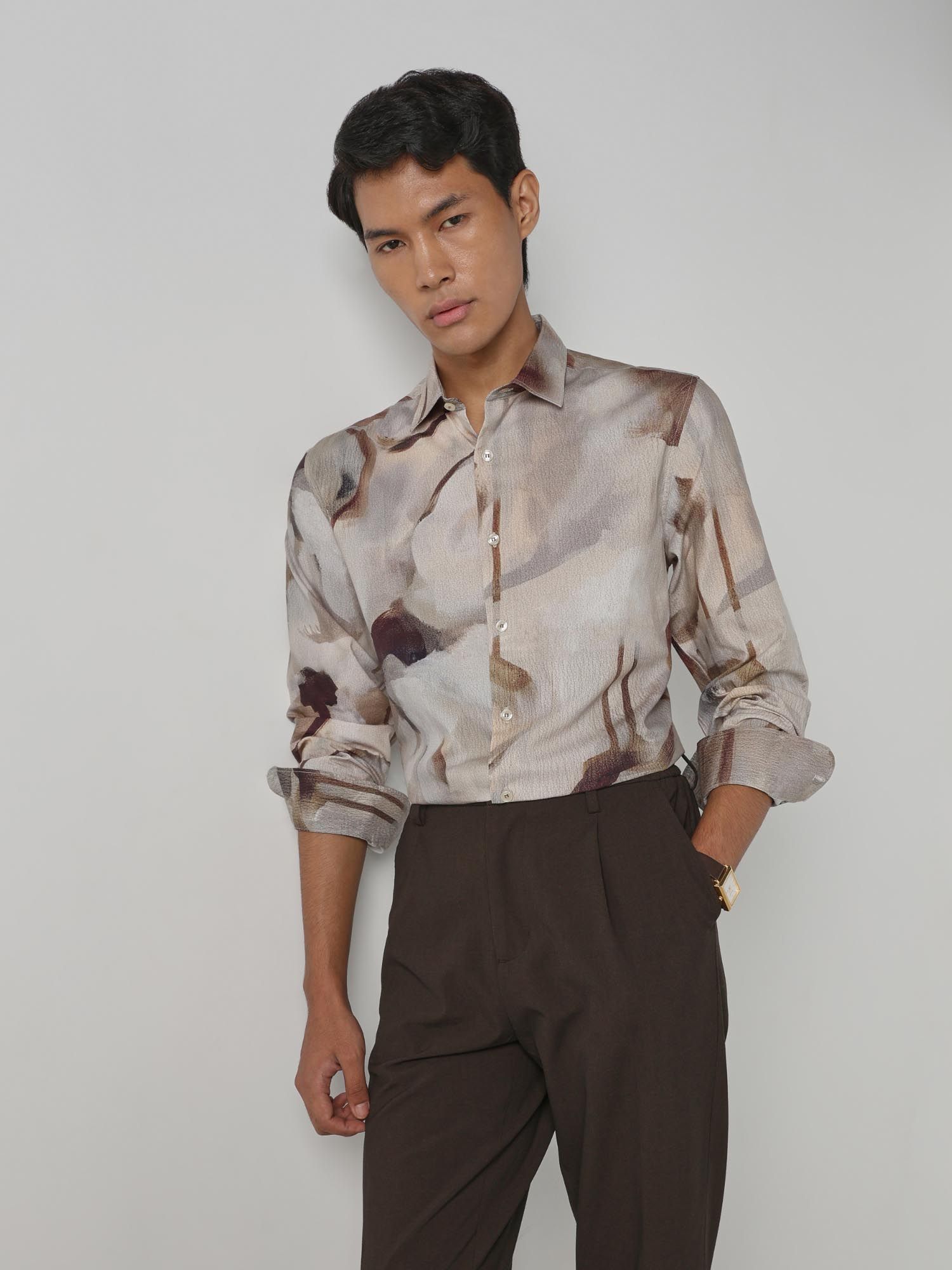 Muted Taupe Abstract Men Shirt